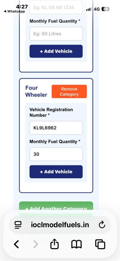 Customer vehicle registration form for fuel station customer acquisition platform