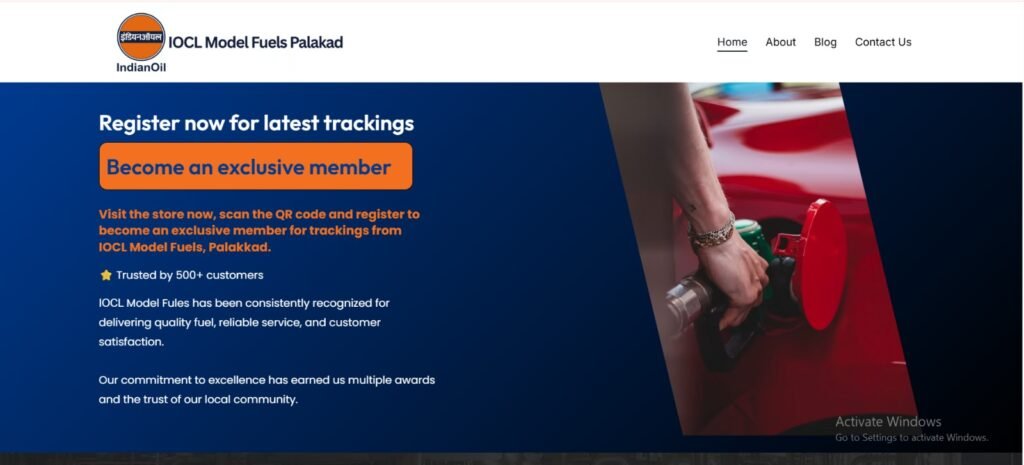 IOCL Model Fuels Palakkad QR code customer registration and membership platform.